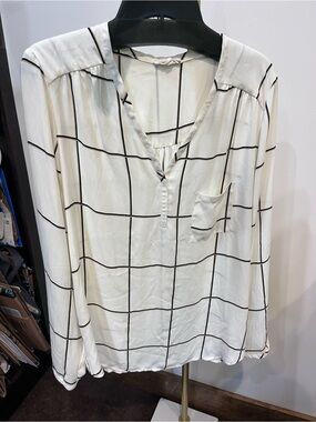 Pleione White Blouse with Black Windowpane Grid